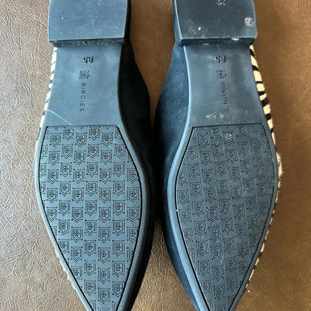 Birdies The Swan Zebra Animal Print Calf Hair Suede Mules Black Cream Size 8.5 - Picture 7 of 7